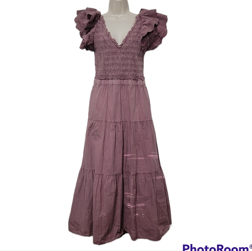 Sea New York Heidi Flutter Sleeve Tiered Dress‎ Midi Open Back Rose Women's 10 - Picture 6 of 15